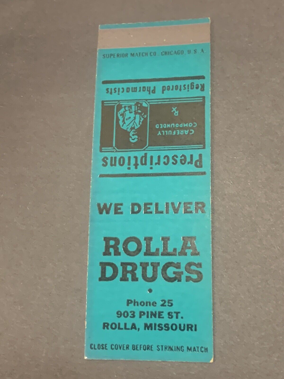 Vintage Missouri Matchbook: “Rolla Drugs - Pharmacy” Rolla, MO