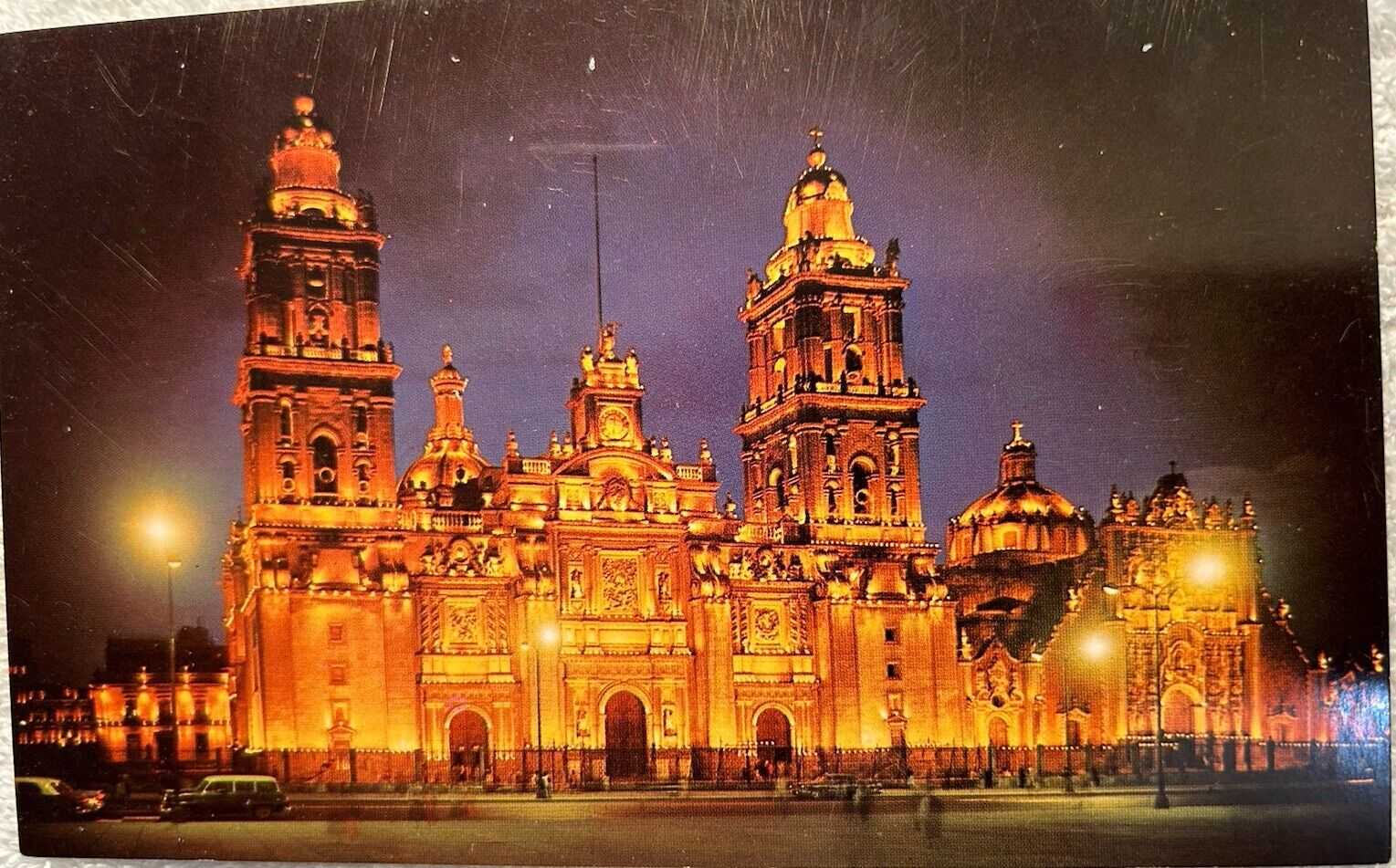 Postcard Catedral Dr Mexico At Night Mexico City Night RPPC Unposted Divided FR9