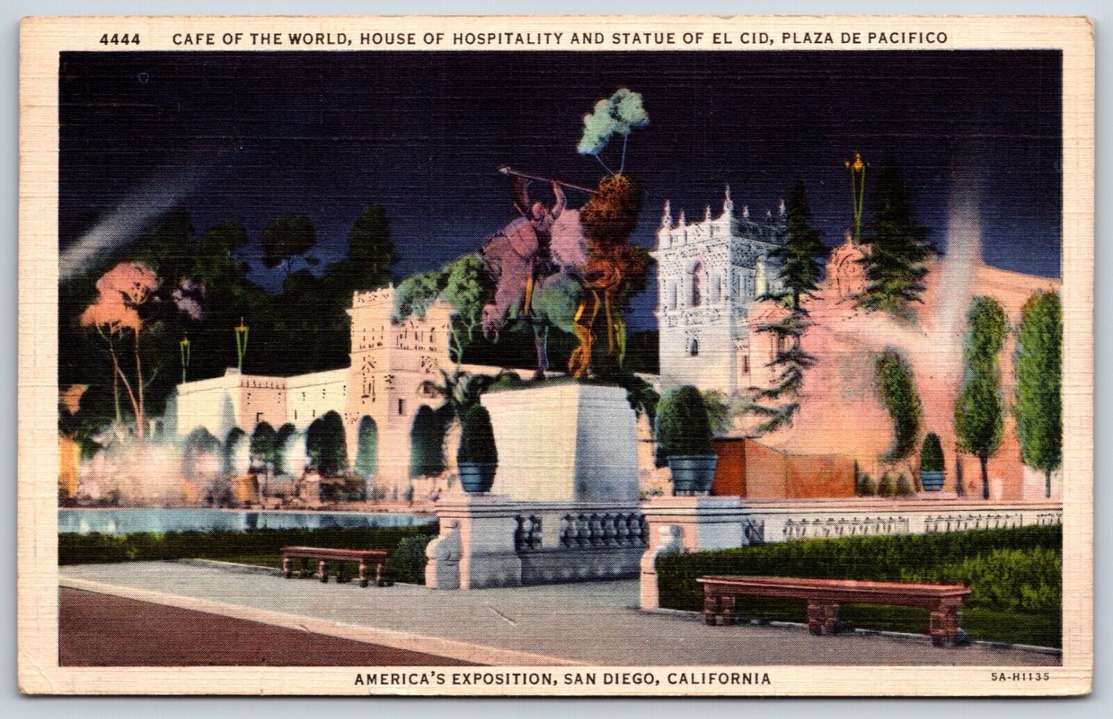 Postcard Cafe Of The World America\'s Exposition San Diego California Posted 1936