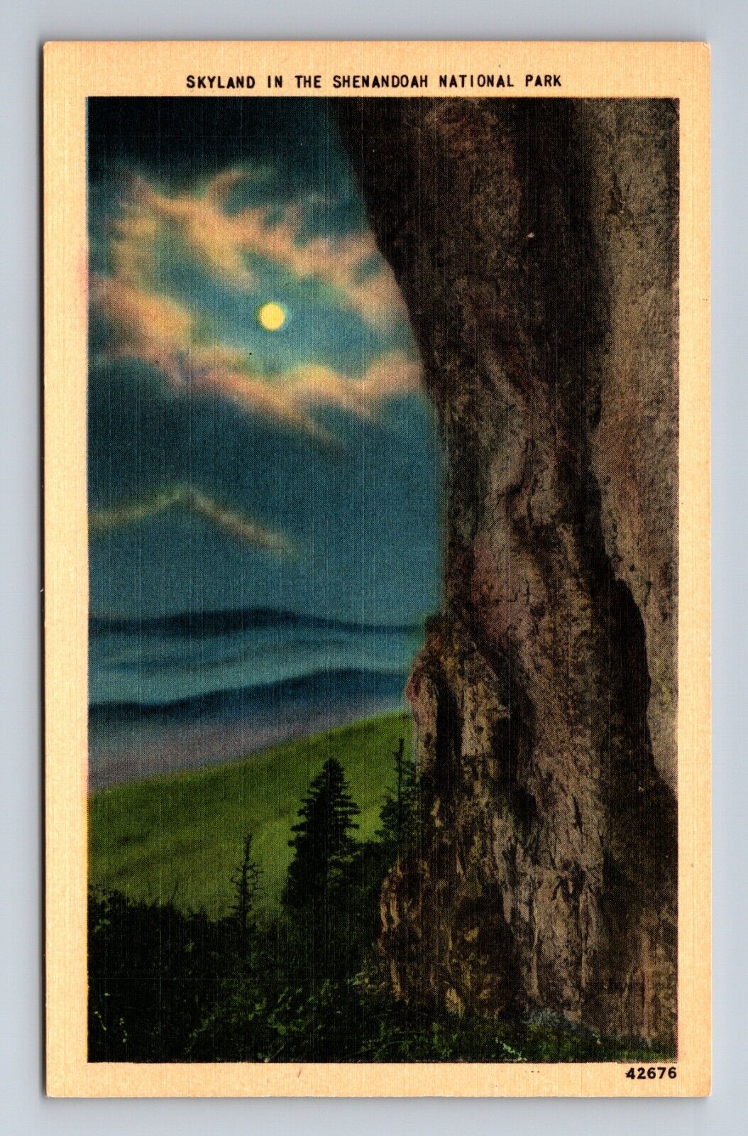 Moonlight Night View Skyland VA Shenandoah National Park Virginia Postcard