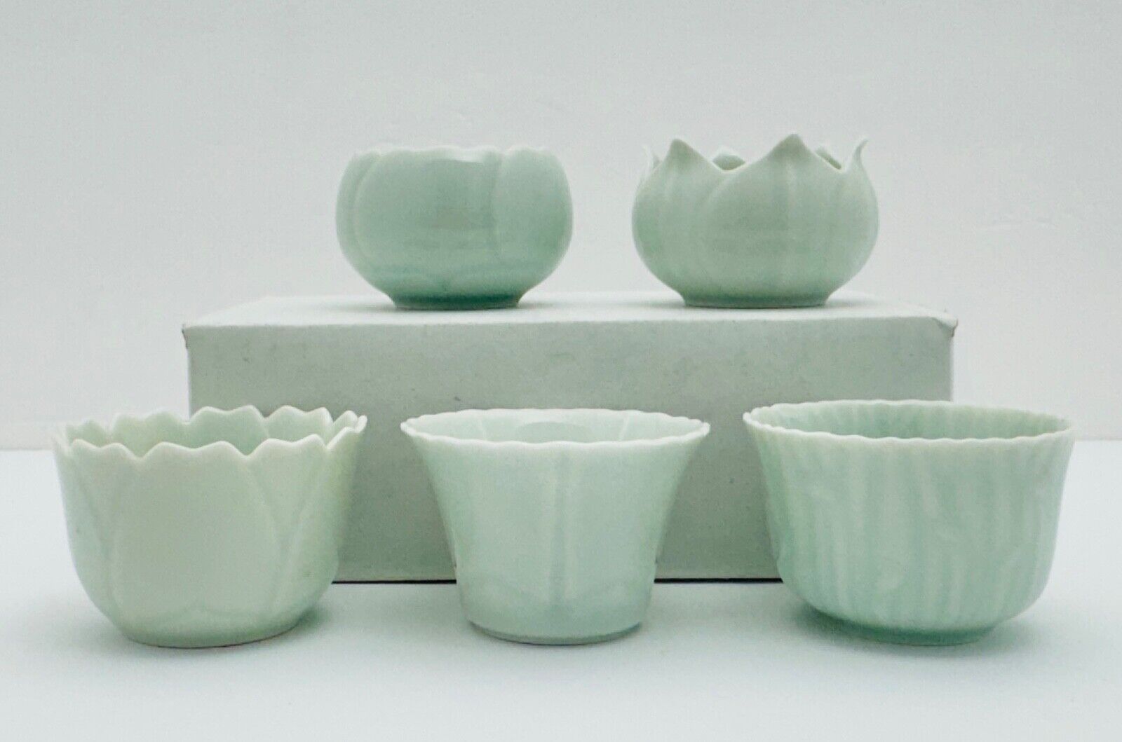Celadon Lotus Flower Sauce or Small Tea Cups (Set 0f 5) They hold 1.7 oz