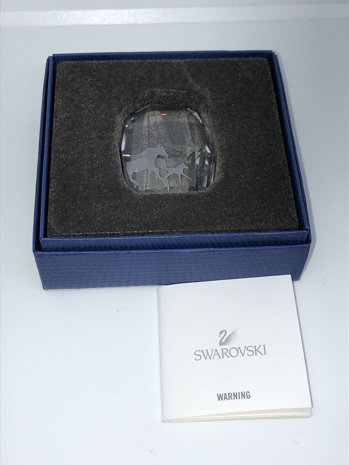 Very Unique And Rare Swarovski Diamond Shape Crystal With 2 Printed Horses