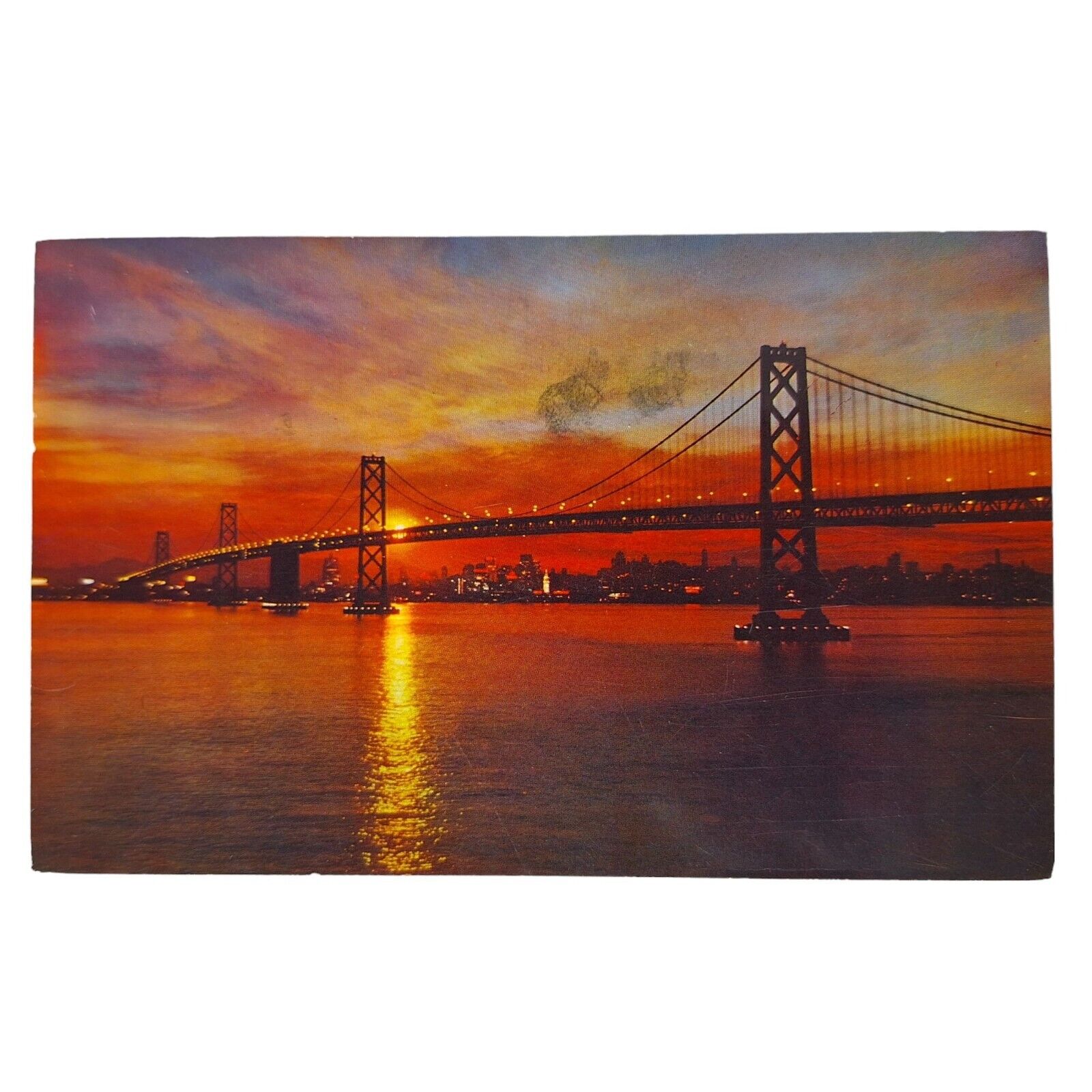 Postcard Sunset San Francisco Bay Bridge Chrome Posted