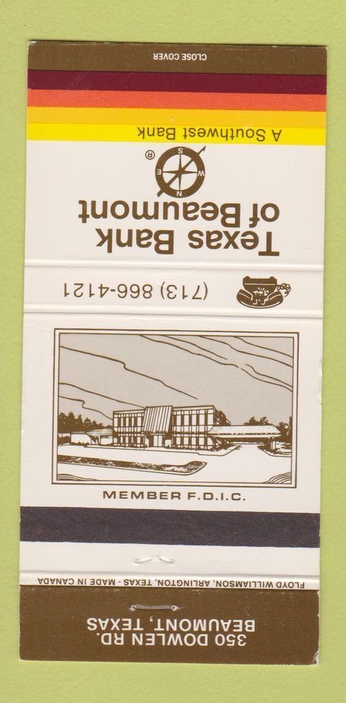 Matchbook Cover - Texas Bank of Beaumont TX 30 Strike