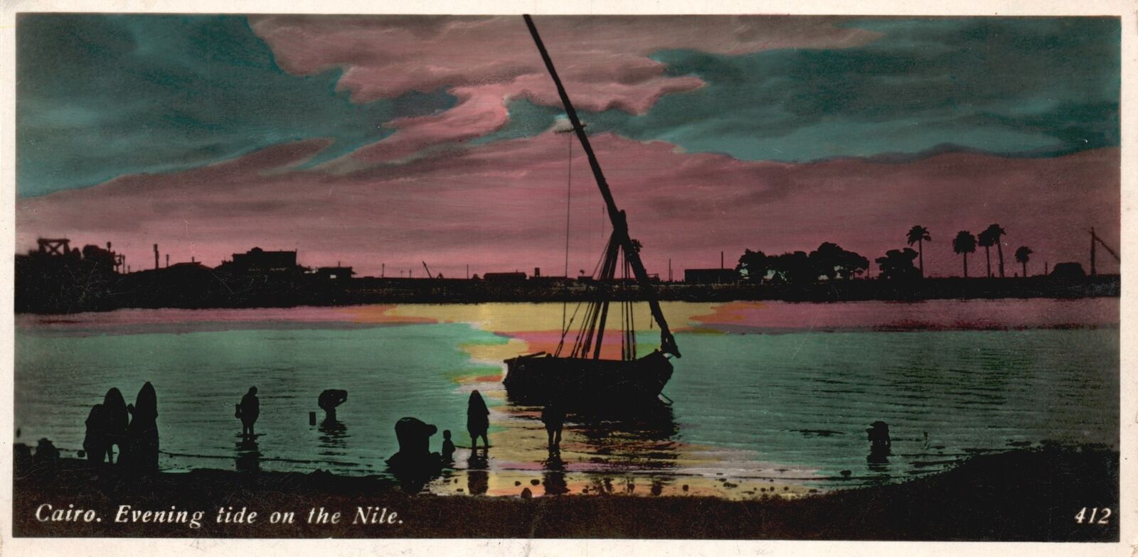 Vintage Postcard 1910\'s  Evening Tide On The Nile Beautiful Sunset Cairo Egypt