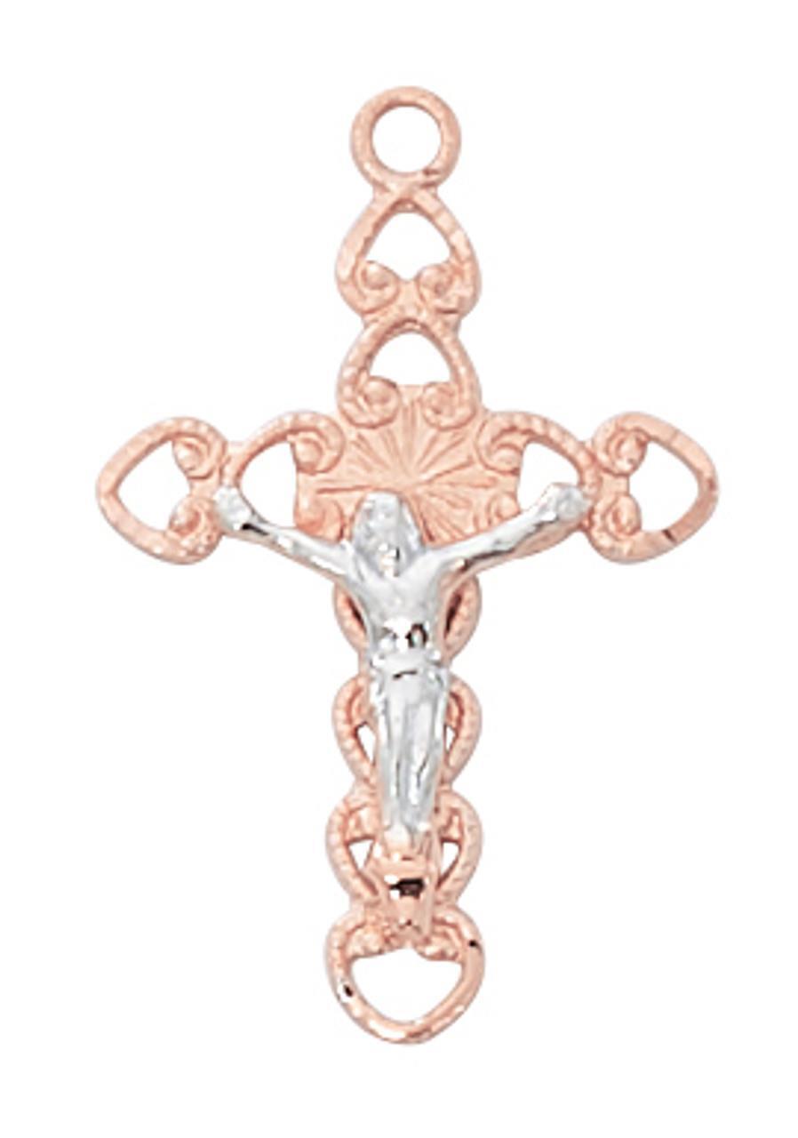 Rose Gold Tone Sterling Silver Crucifix Size 0.875in Features 18in Long Chain