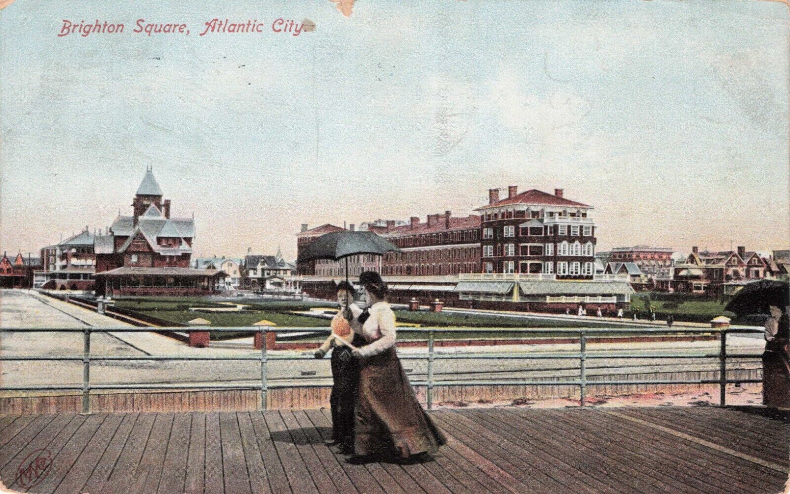 Vintage Postcard Atlantic City New Jersey 2 Ladies in Brighton Square 1908 567