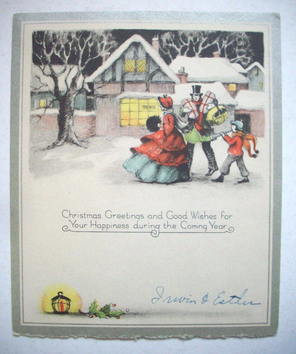 1920\'s 1930\'s Gift shopping Vintage Christmas greeting card *1H 