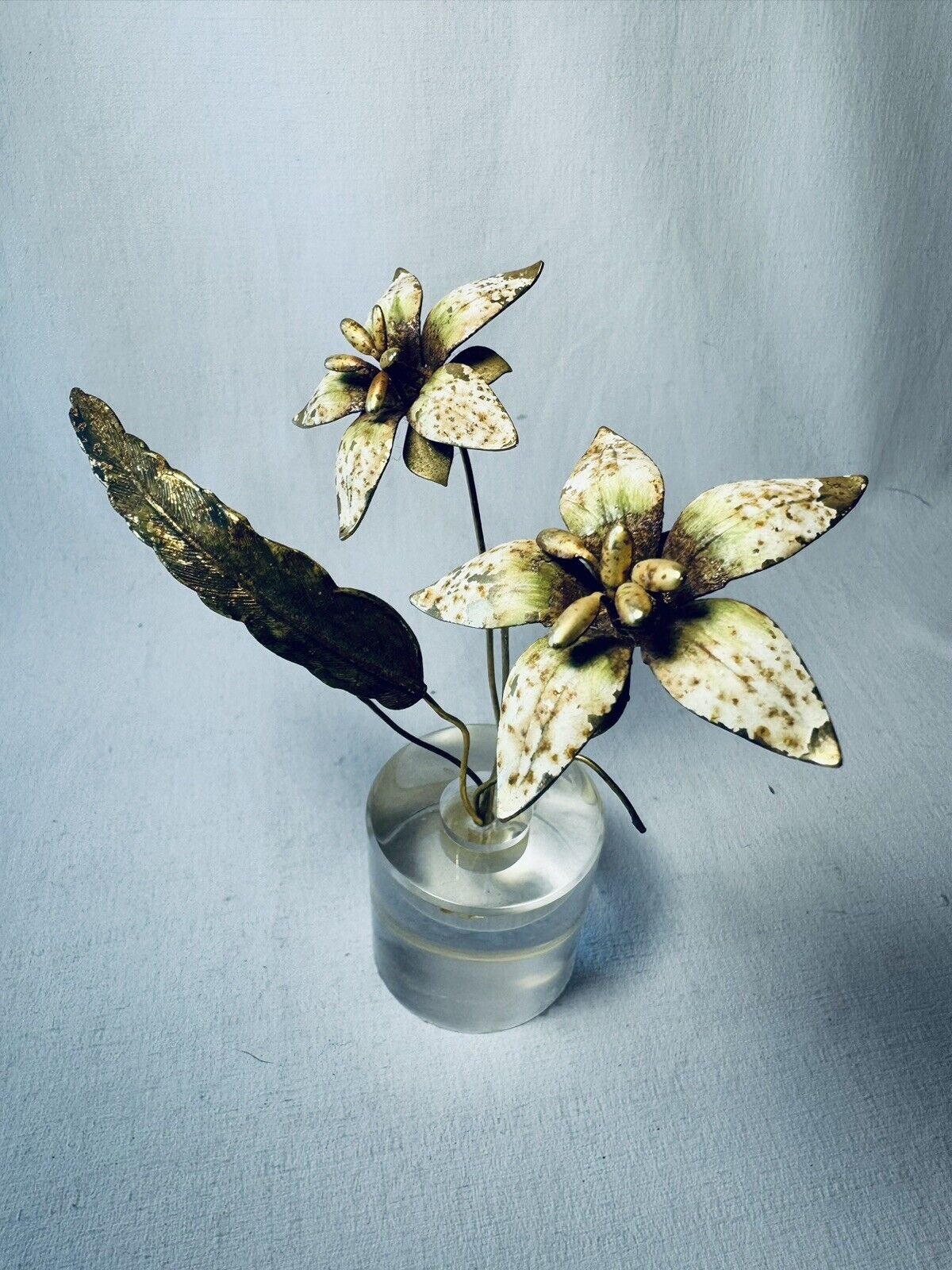 Jane Hutcheson Gorham Fleurs Des Siecles Lucite Base Enamel Flowers Vintage