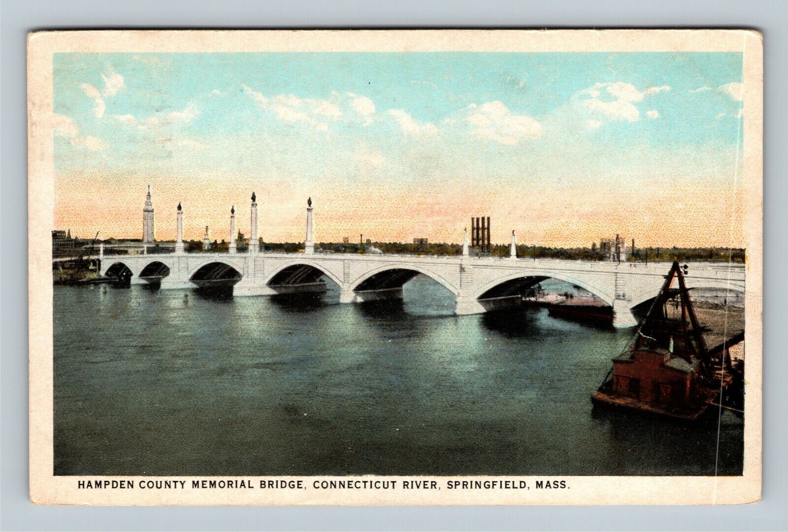 Springfield MA, Hampden County Bridge, Massachusetts c1924 Vintage Postcard