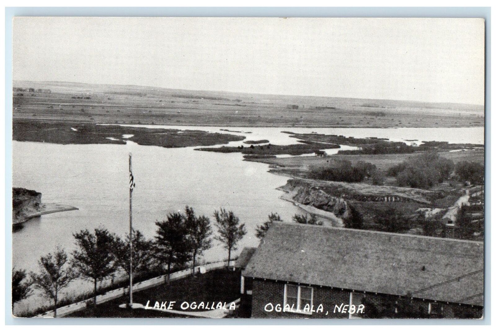 c1940\'s Bird\'s Eye View Of Lake Ogallala Ogallala Nebraska NE Unposted Postcard