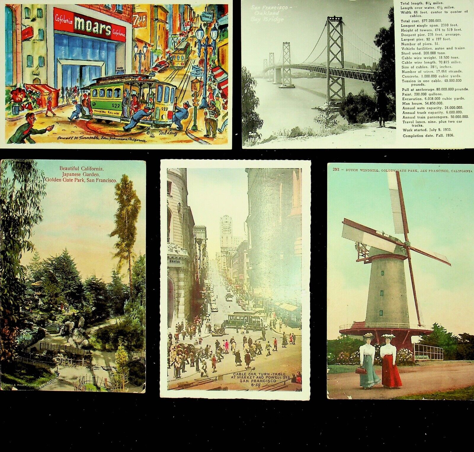 FIVE Los Angles General Scenes Vintage Post Cards -AA-38