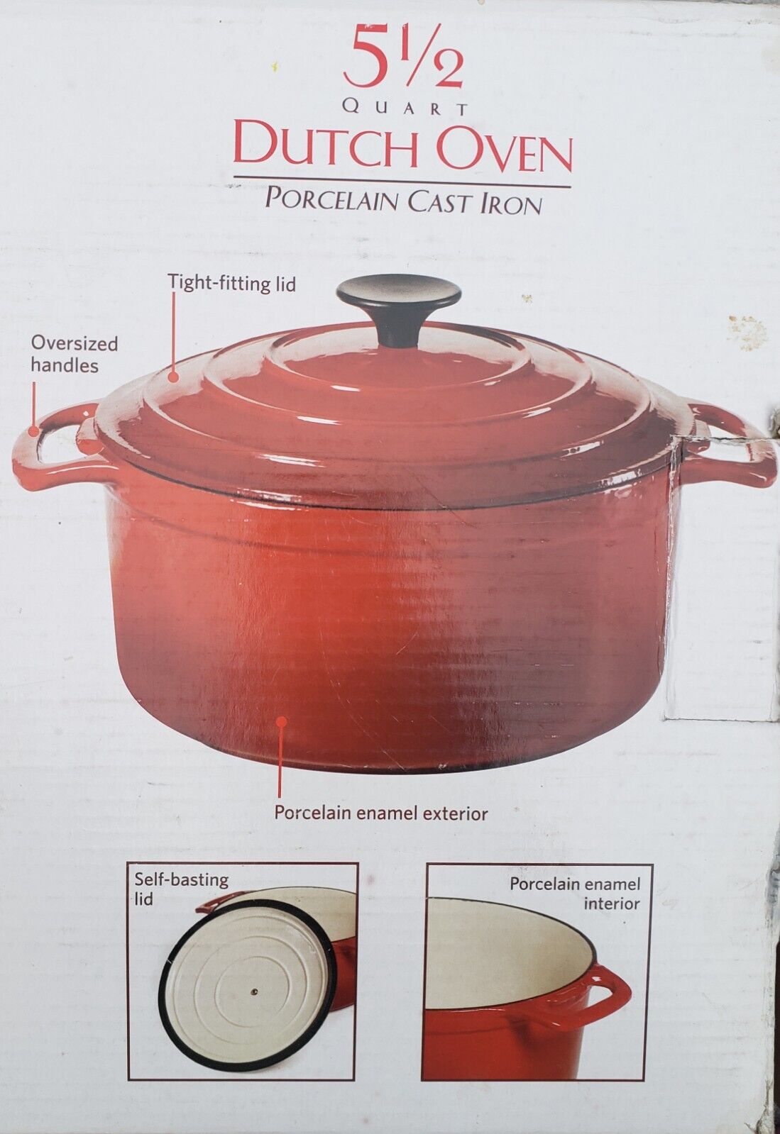 Cuisine de France  Red 5 1/2 Quart Enamel Cast Iron Dutch Oven w/Original Box 