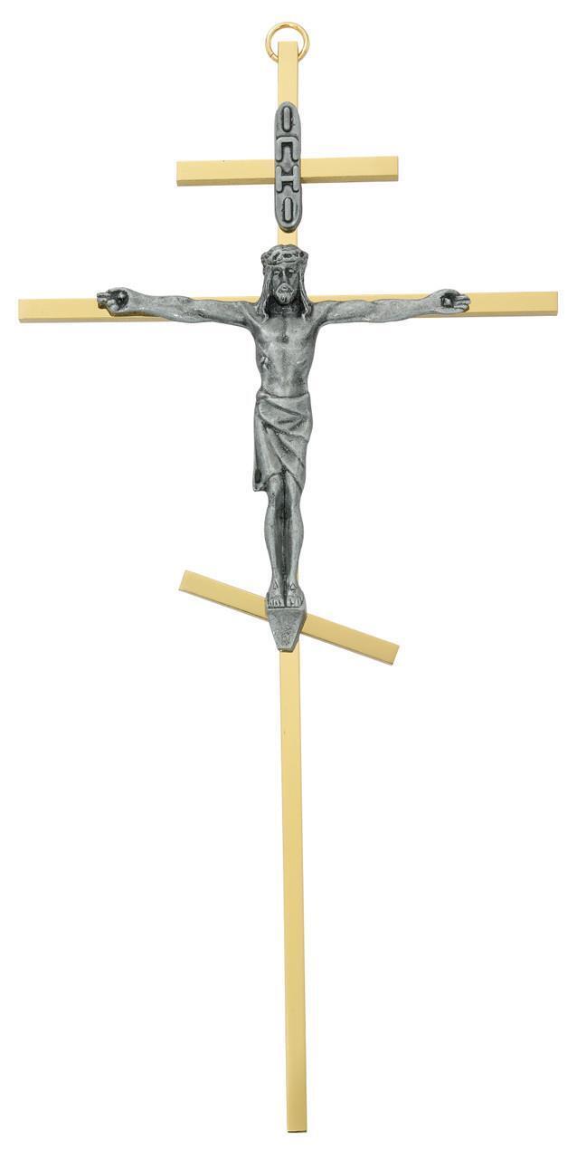 Beautiful Brass Greek Crucifix Silver Size 10in Comes Boxed