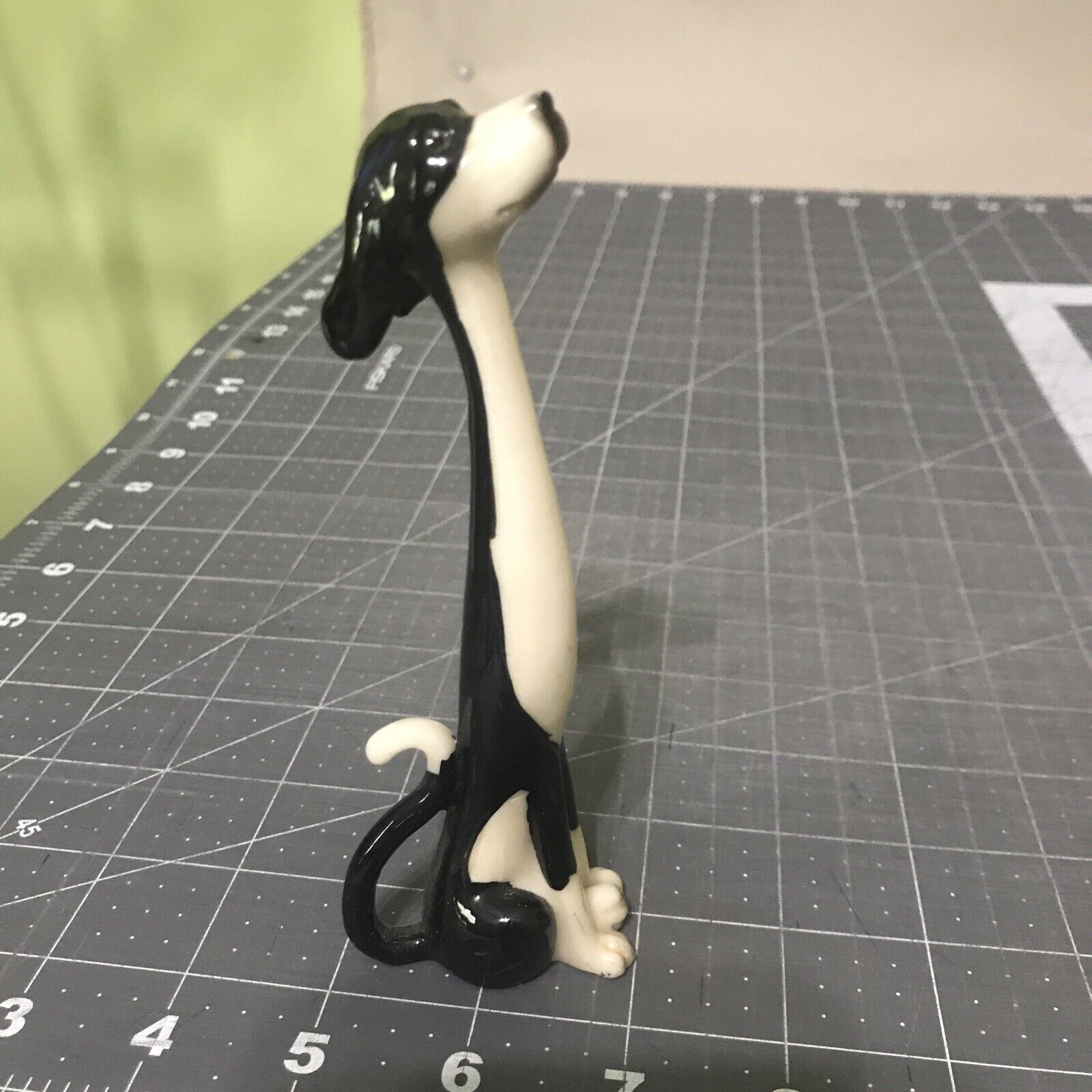 Mid Century Modern MCM Black White Tall Long Neck Dog Figurine Hound Long Tail
