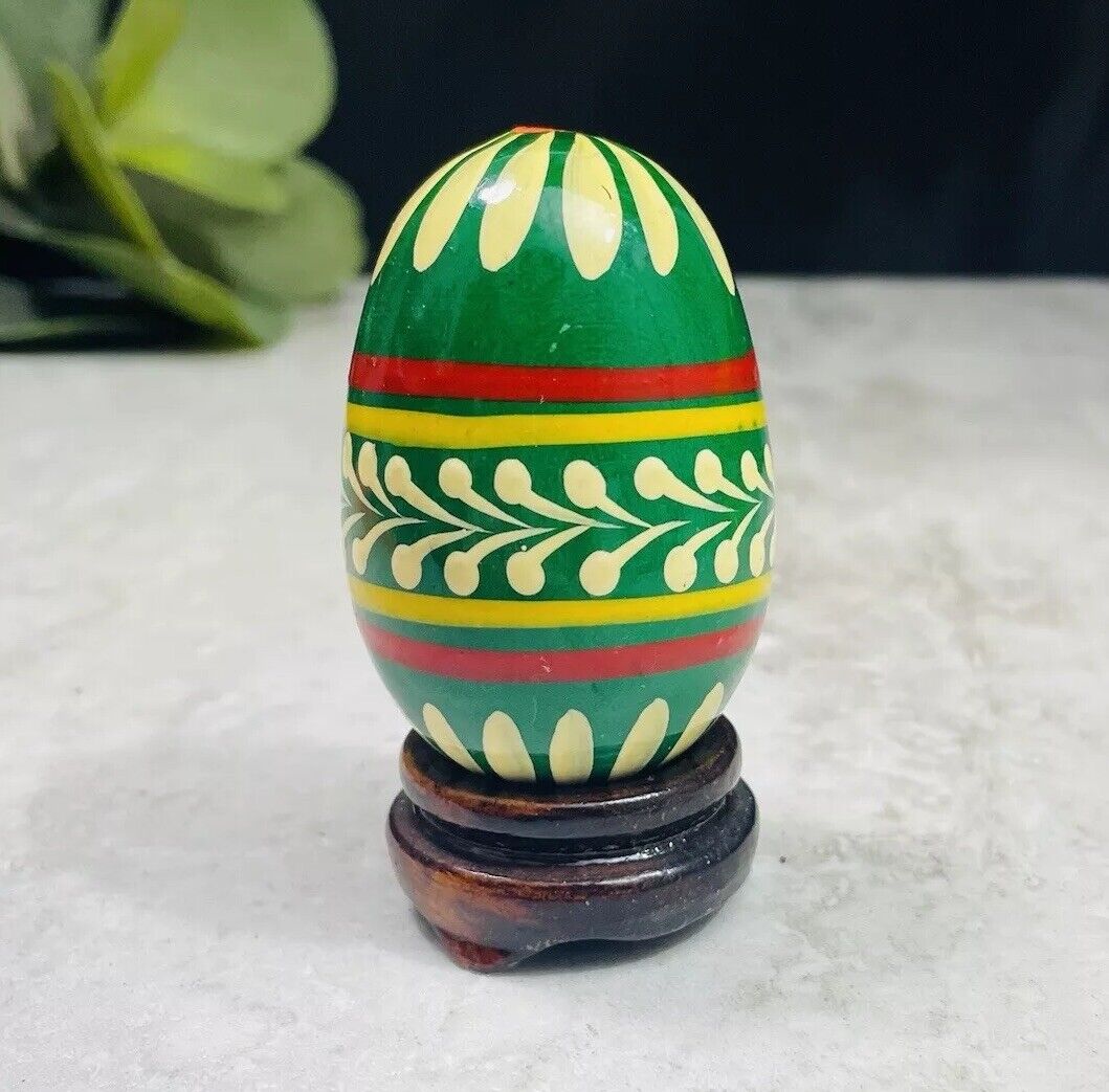 Vintage Folk Art Hand Painted Wood Egg 2.5\