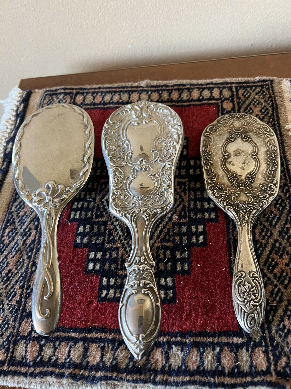 Hair Brush paddle Silver Plate Antique Floral Heavy Ornate Embossed