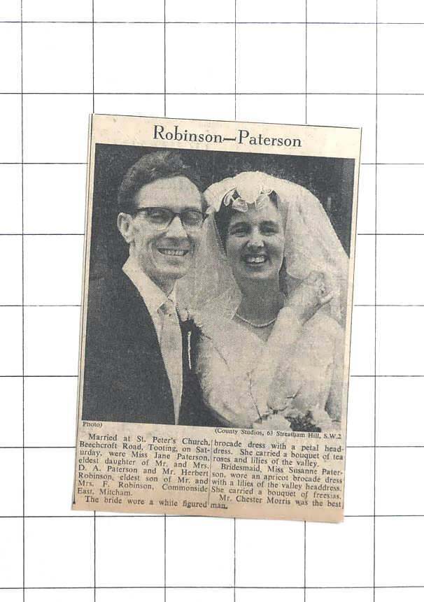 1961 Wedding Of Jane Paterson And Herbert Robinson At At St. Peter\'s Tooting