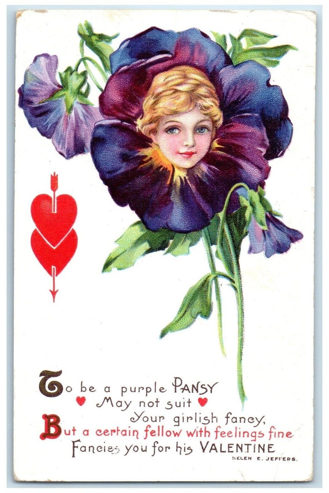 1916 Pretty Woman Pansy Flowers Hearts Dartmouth Nova Scotia NS Antique Postcard