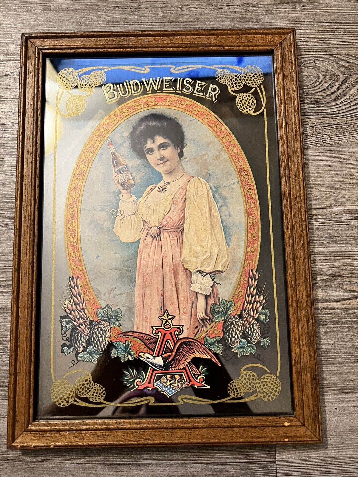 Anheuser Busch Budweiser Beer Girl Mirror Picture George Nathan Print Vtg 1981