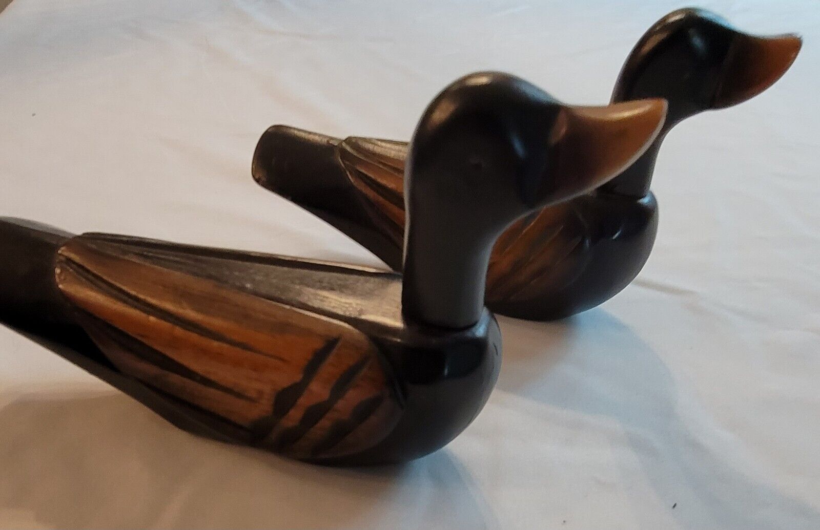 Vintage Wooden Geese Pair Carved Wood Duck Wedding Figurines Deco Birds 