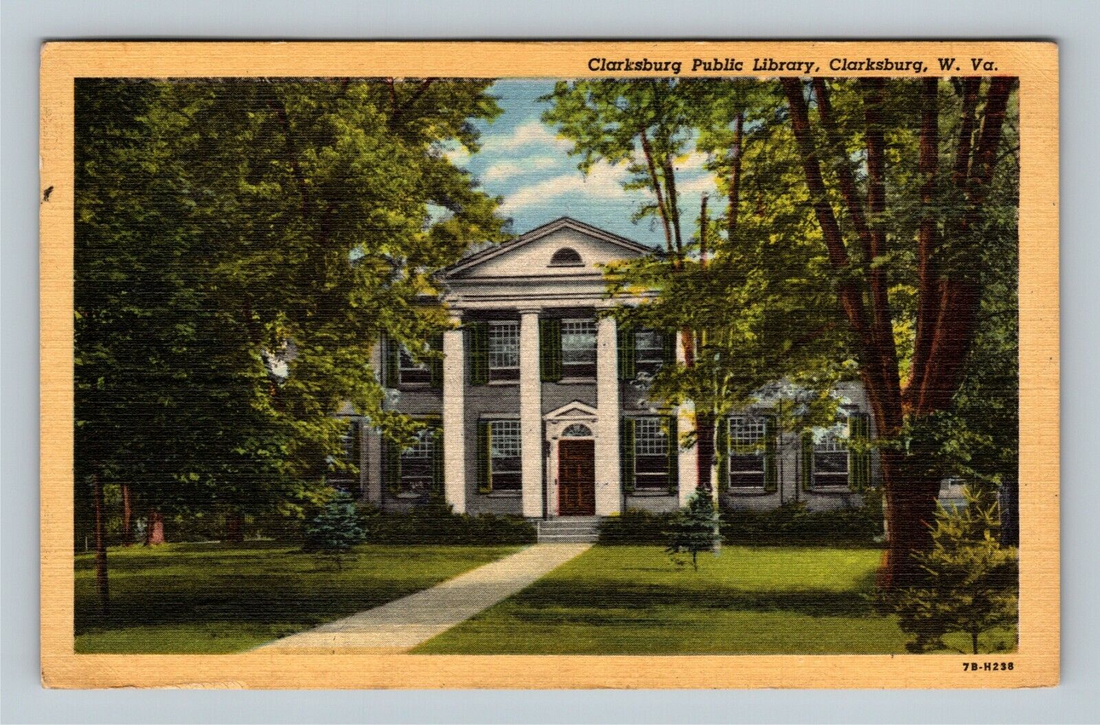 Clarksburg, Historic Public Library Waldomore Linen West Virginia c1948 Postcard