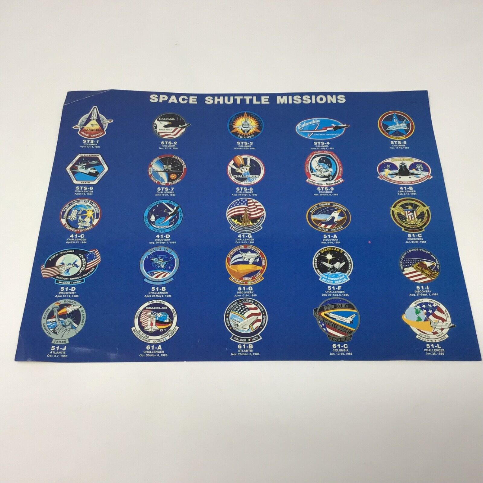 Vintage NASA Space Shuttle Missions 1981 -1986 Emblems and Mission Facts summary