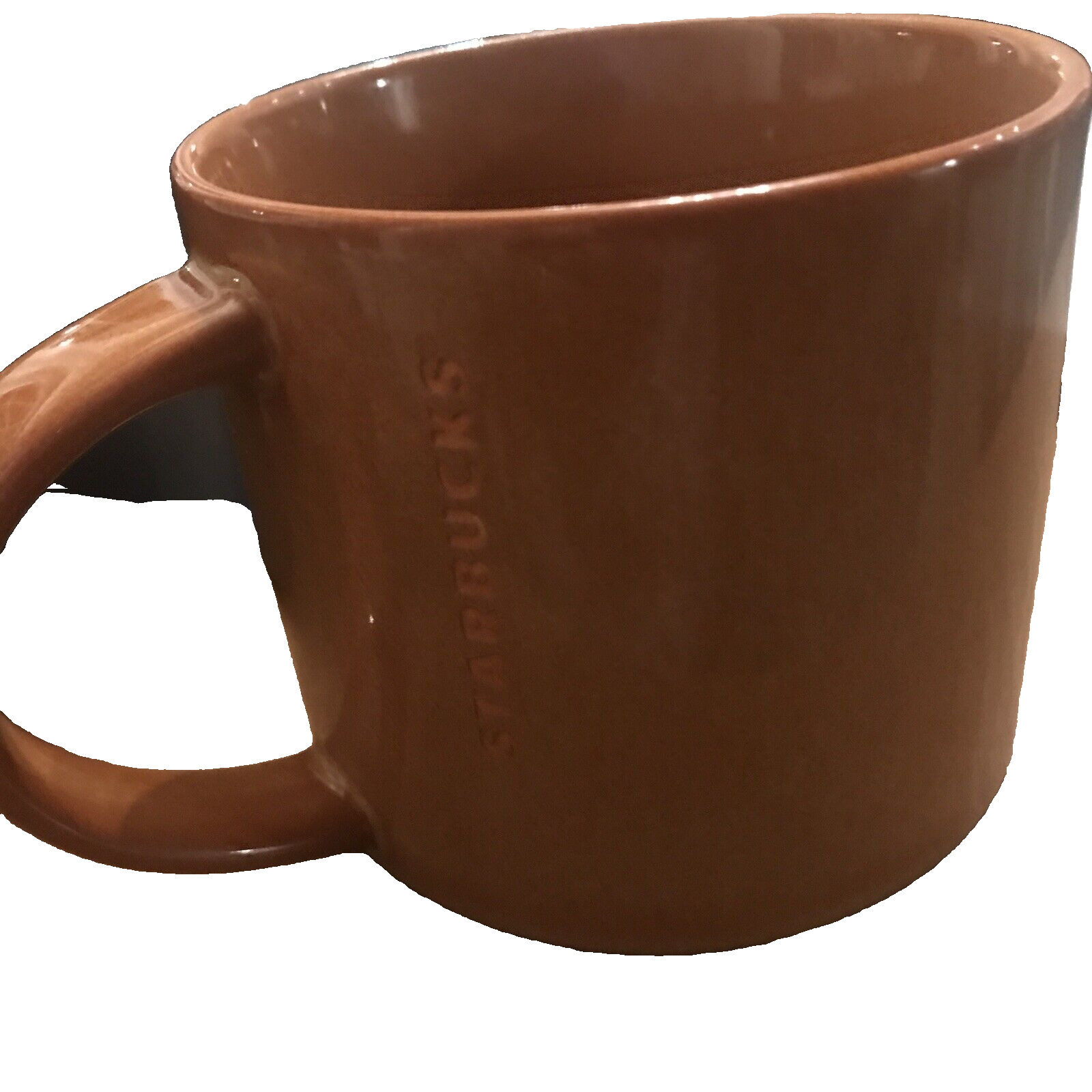 Starbucks 2013 Glazed Brown 14 oz Stackable Coffee Mug Cup Etched Logo Embossed