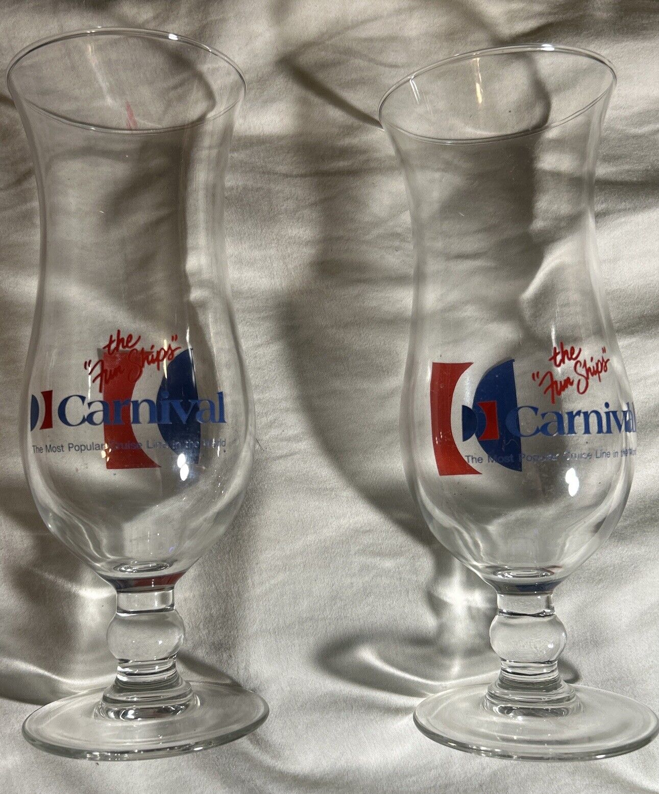 Vintage Carnival Cruise Line The Fun Ships 8” Hurricane Glass 1990\'s Lot Of 2