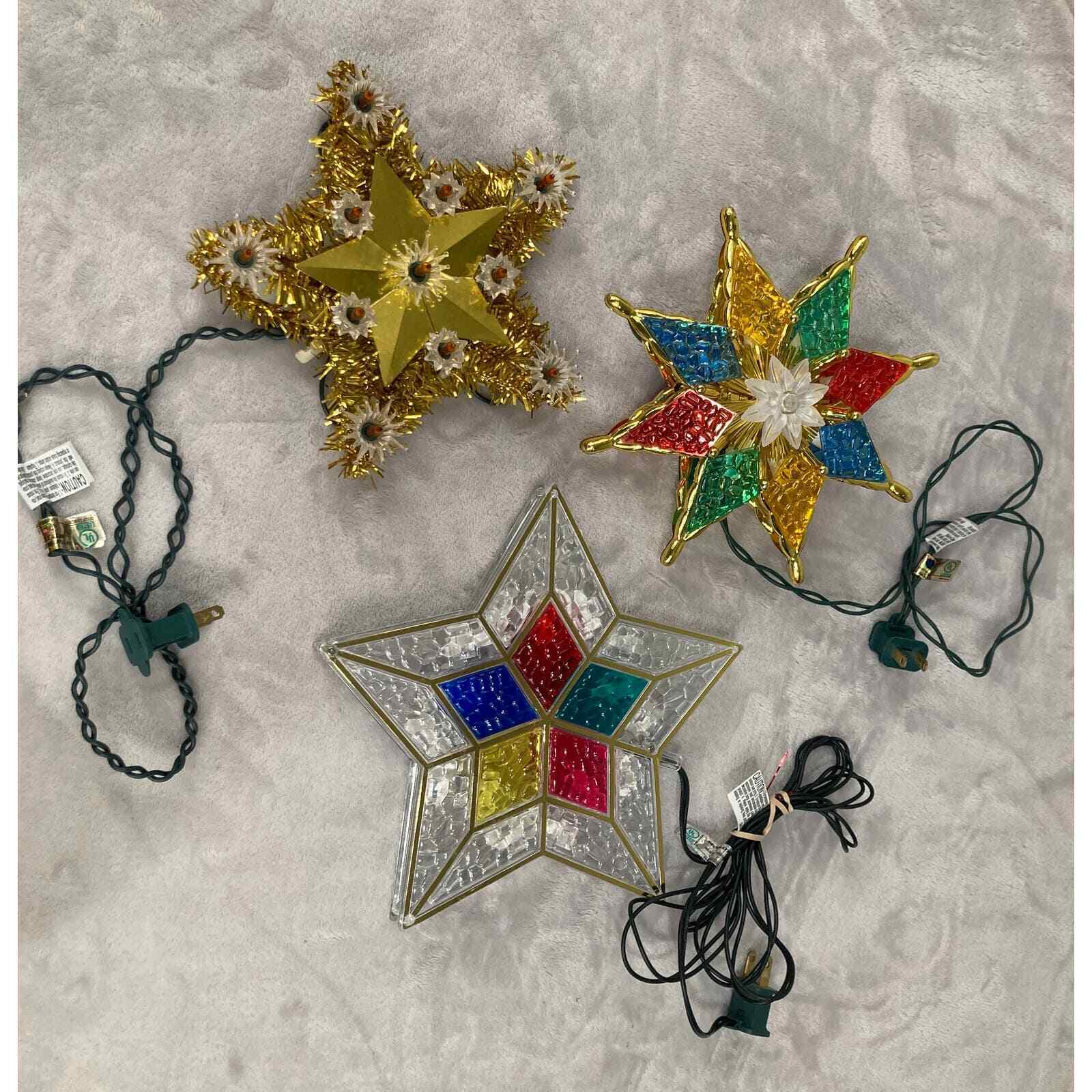 Vintage Inspired Acrylic Multi-Colored Christmas Star Tree Toppers Set of 3