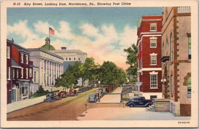NORRISTOWN, Pennsylvania Postcard Airy Street View w/ Post Office - Linen 1941
