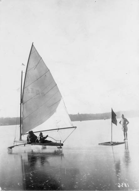 An ice yacht on the frozen Wannsee Lake in Berlin 1930 OLD PHOTO