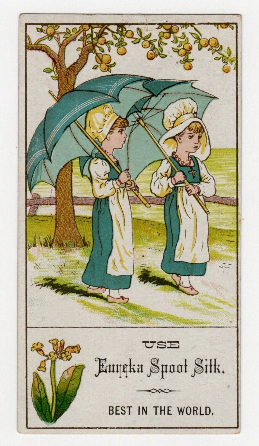 Use Eureka Spool Silk Victorian Trade Card Best In The World Women W/ Umbrellas