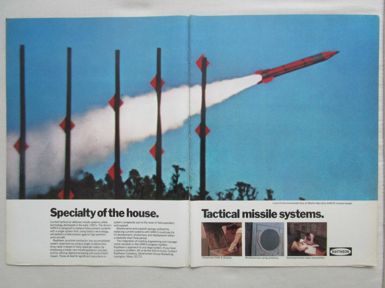 7/1970 PUB RAYTHEON TACTICAL MISSILE SYSTEMS MARTIN MARIETTA SAM-D ORIGINAL AD