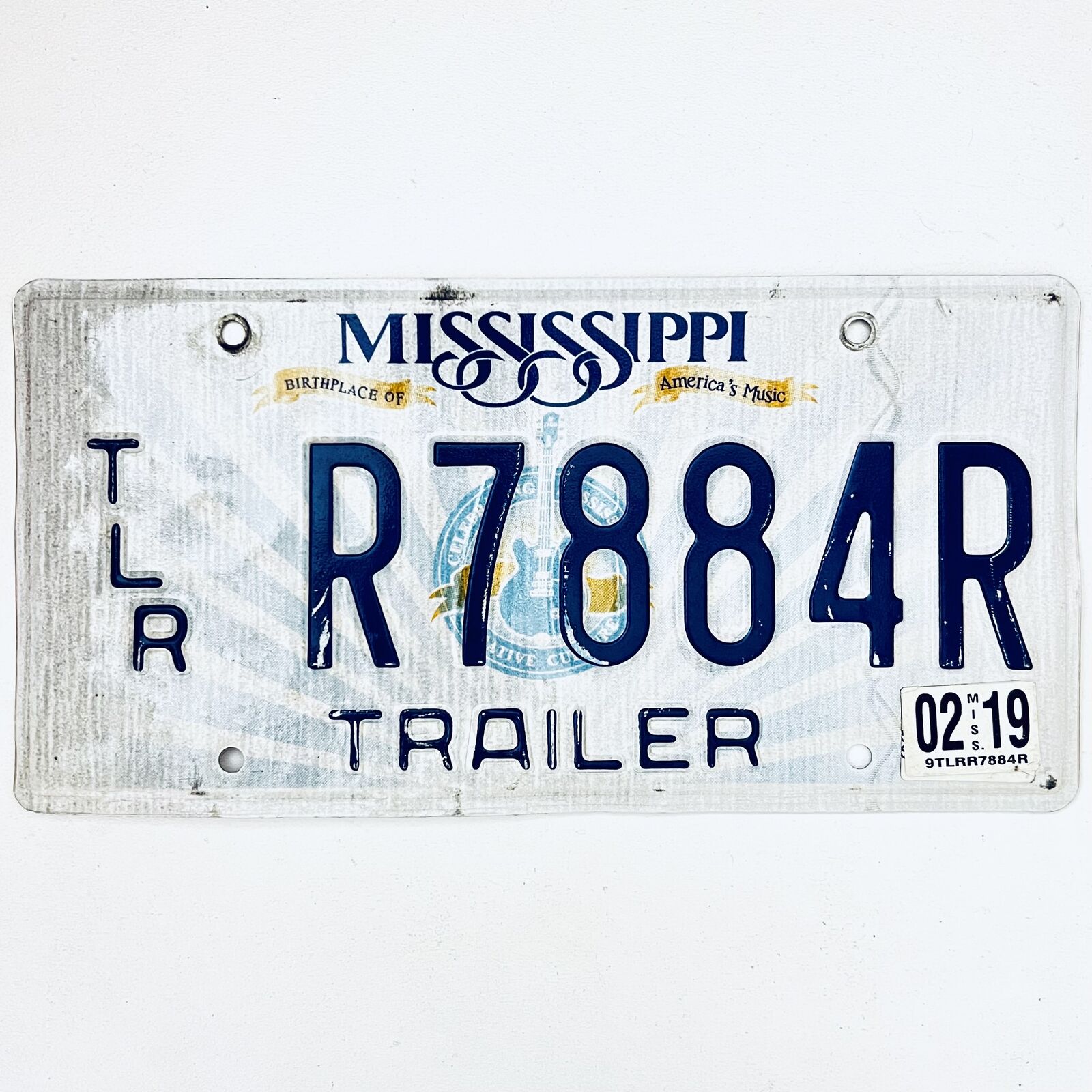 2019 United States Mississippi Guitar Trailer License Plate R7884R