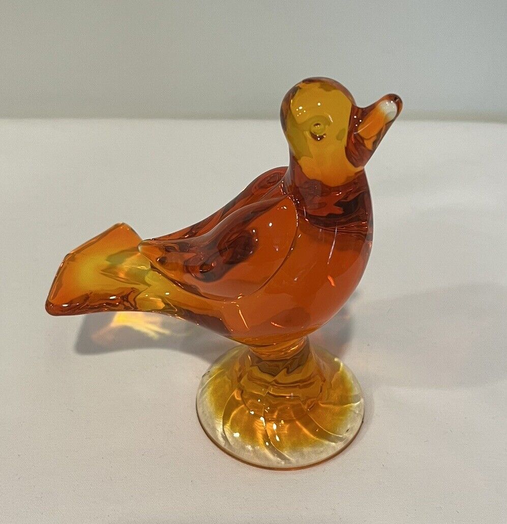 Vintage Viking Glass Epic Twist Persimmon Orange Bird Figurine MCM Art Glass