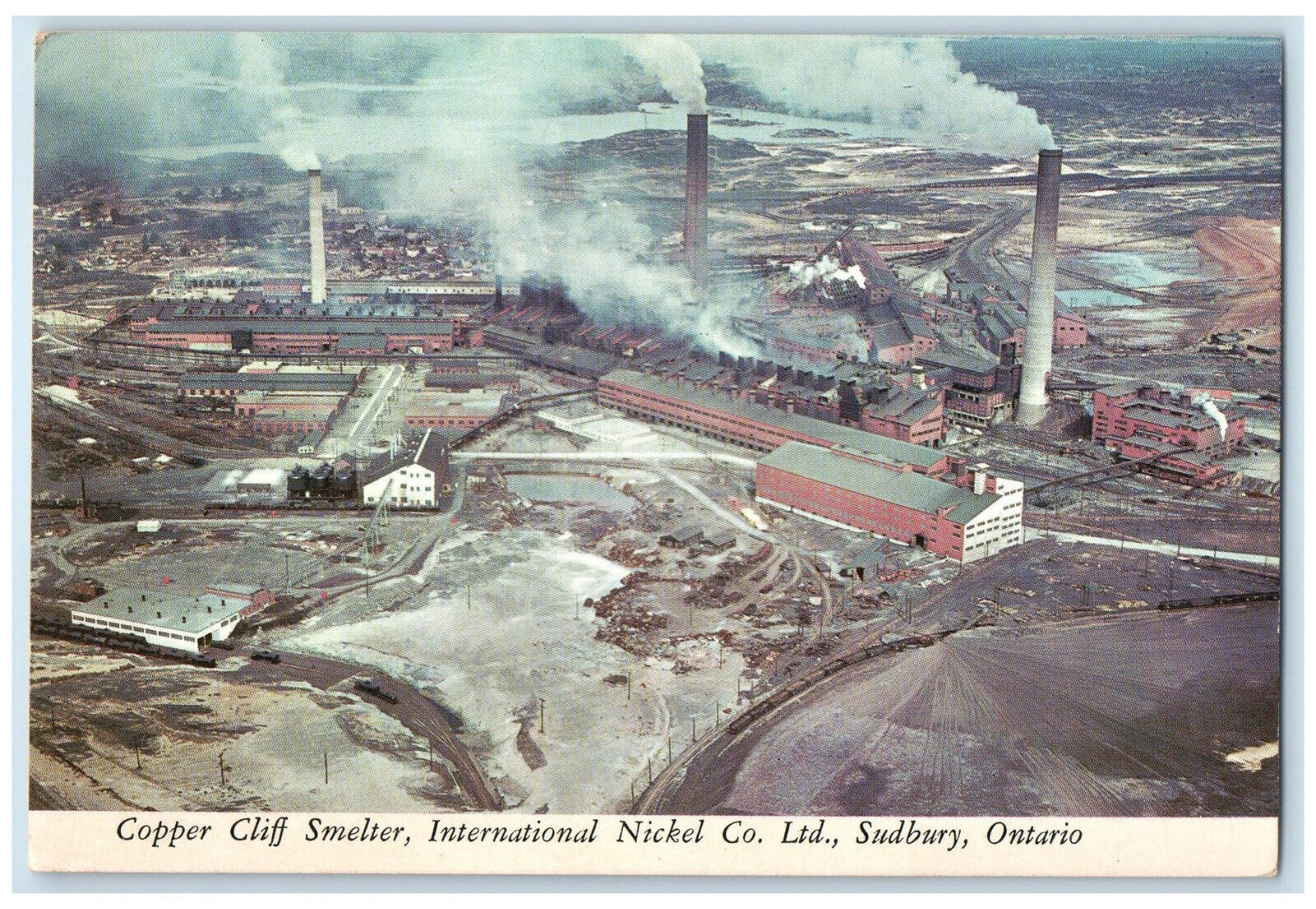 c1960\'s Copper Cliff Smelter Interional Nickel Co. Ltd Sudbury Canada Postcard