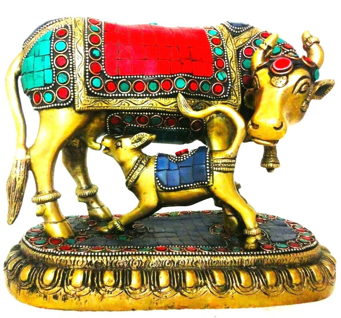 Exotic India Cow And Calf Brass Statue, 13\