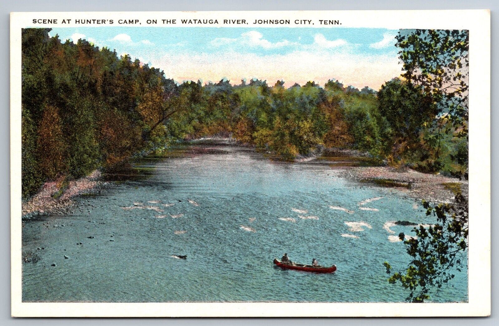Hunter's Camp Watauga River Johnson City Tennessee white border Postcard