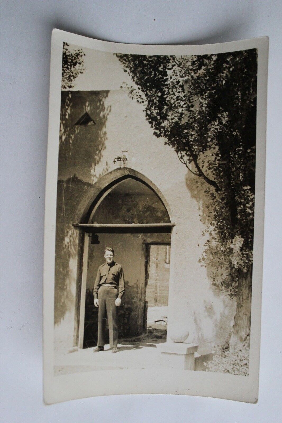 1945 WWII Vintage RPPC Postcard Man Standing By Church  Augsburg Vintage #3120