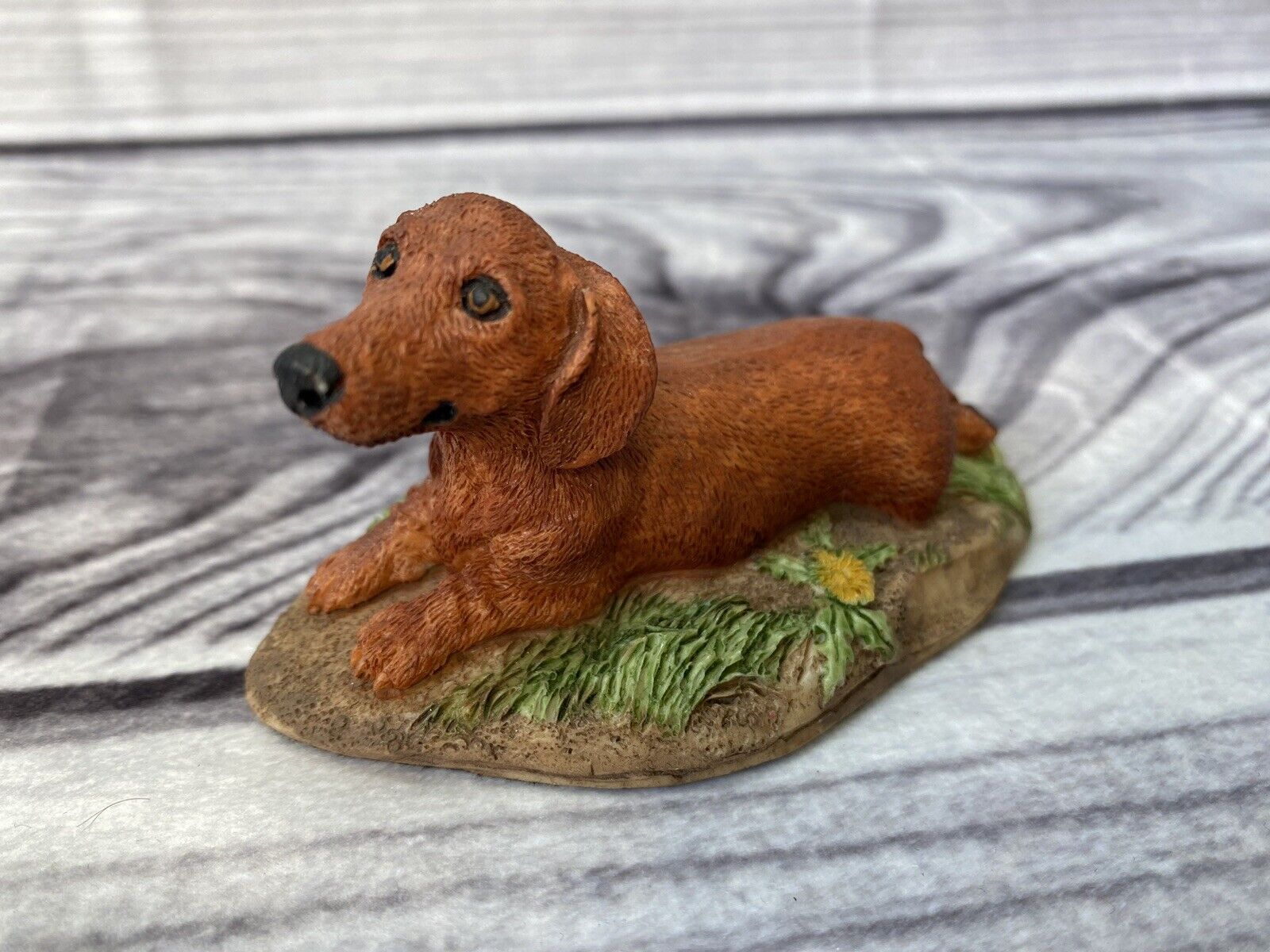 Vintage Charmstone Brown Dachshund Figure by Earl Sherwan Cold Cast Marble