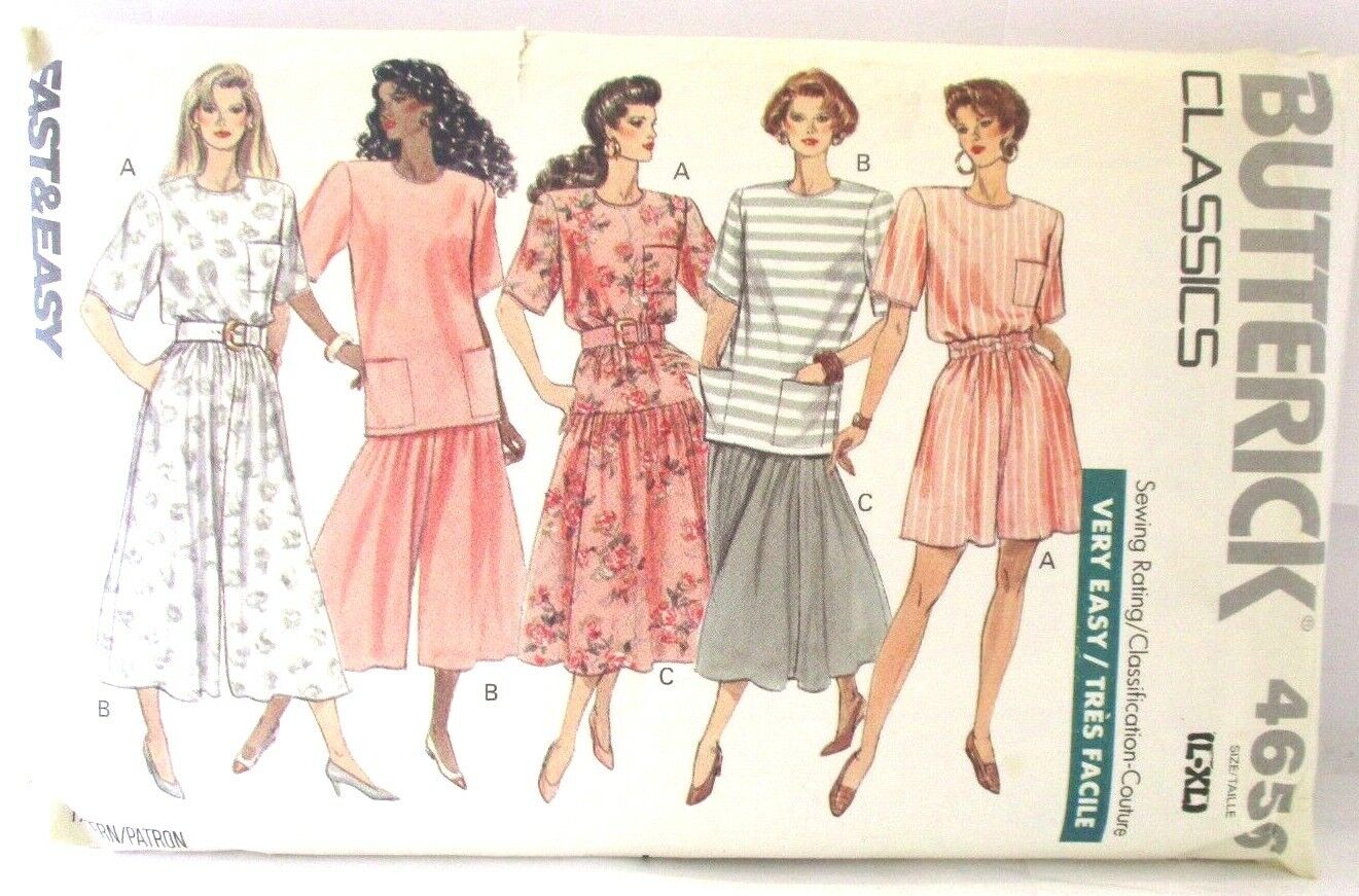 Sewing Pattern 4656 Vintage Butterick Classics Size L-XL Tunic Short Pant Skirt