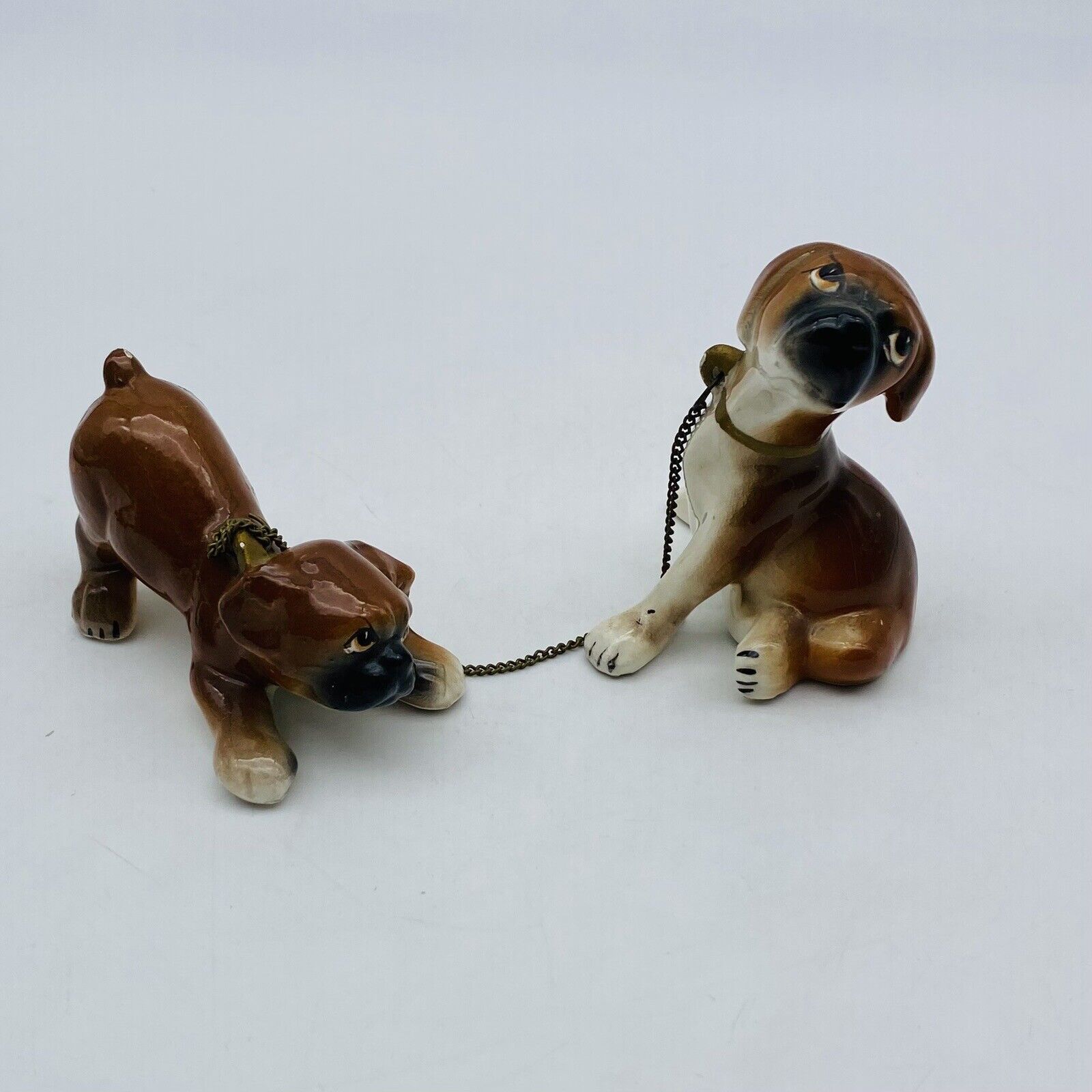 Vintage ceramic Boxer puppy Dogs Set 2