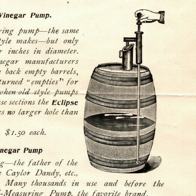 Scarce c1890-1910 Chicago Sales Sheet Hale & Co. Eclipse Barrel Vinegar Pump 