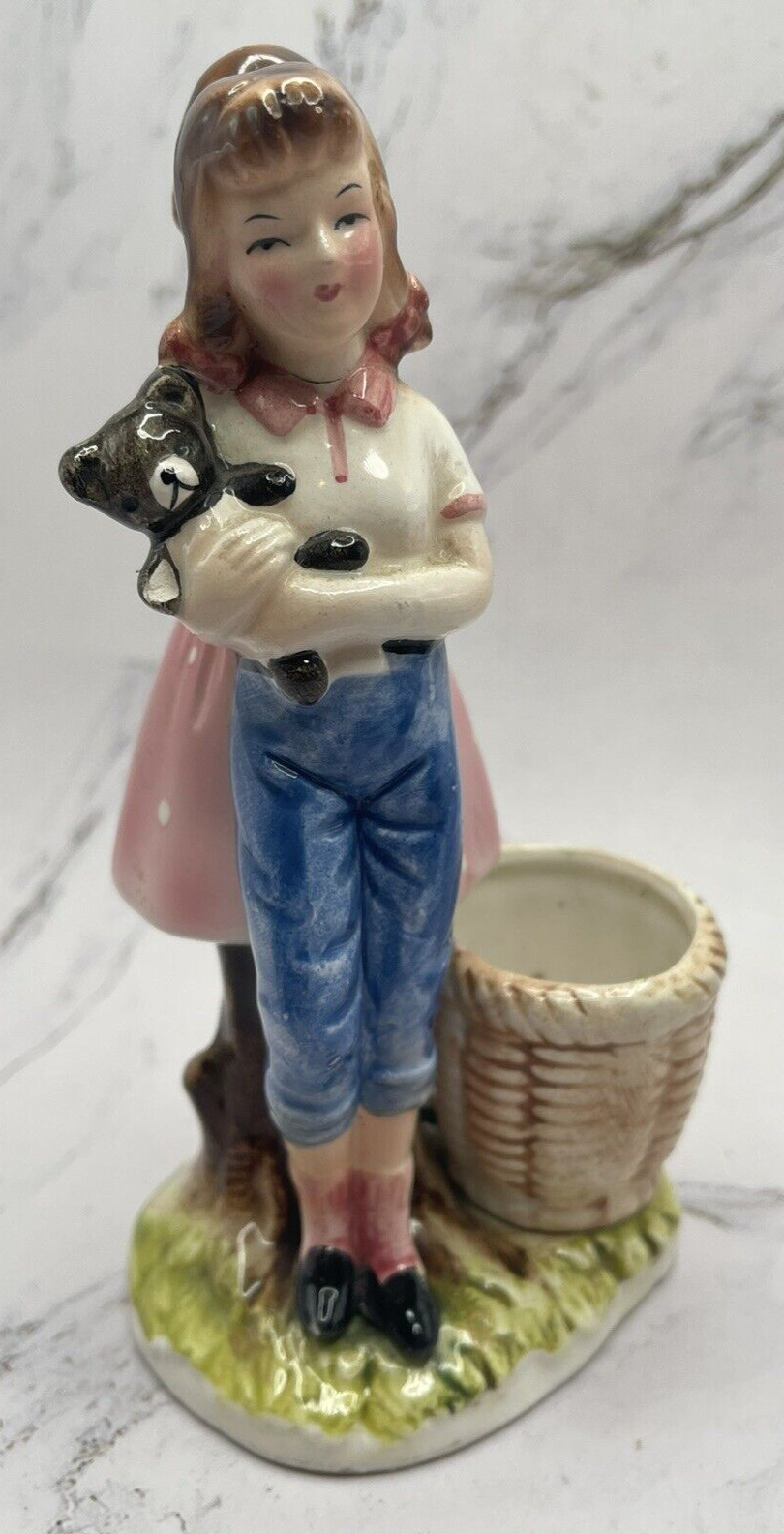 Vintage Enesco Japan Girl W/Teddy Bear To Teenager Ceramic Planter 6