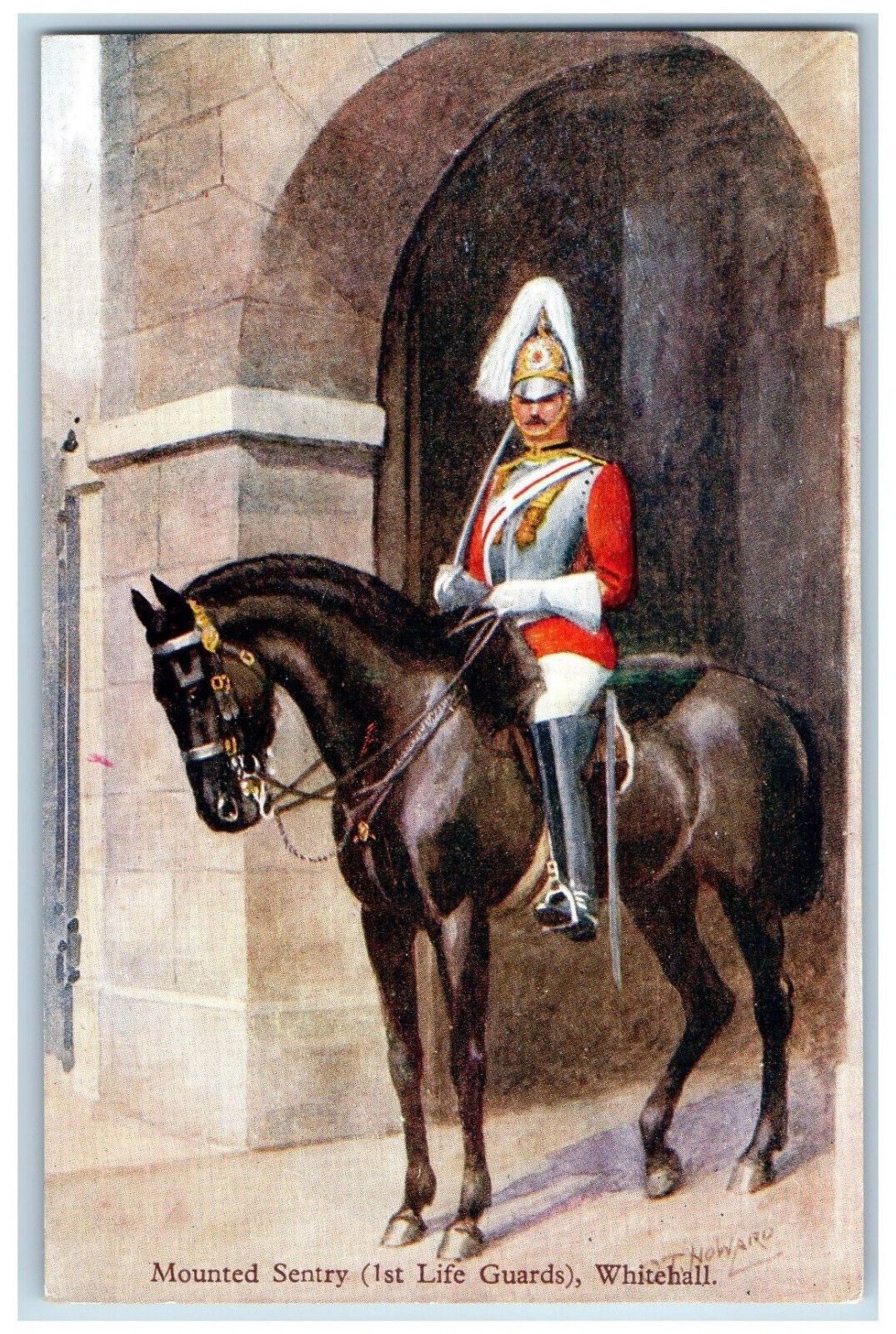 Whitehall London England Postcard Mounted Sentry (1st Life Guards) c1920\'s