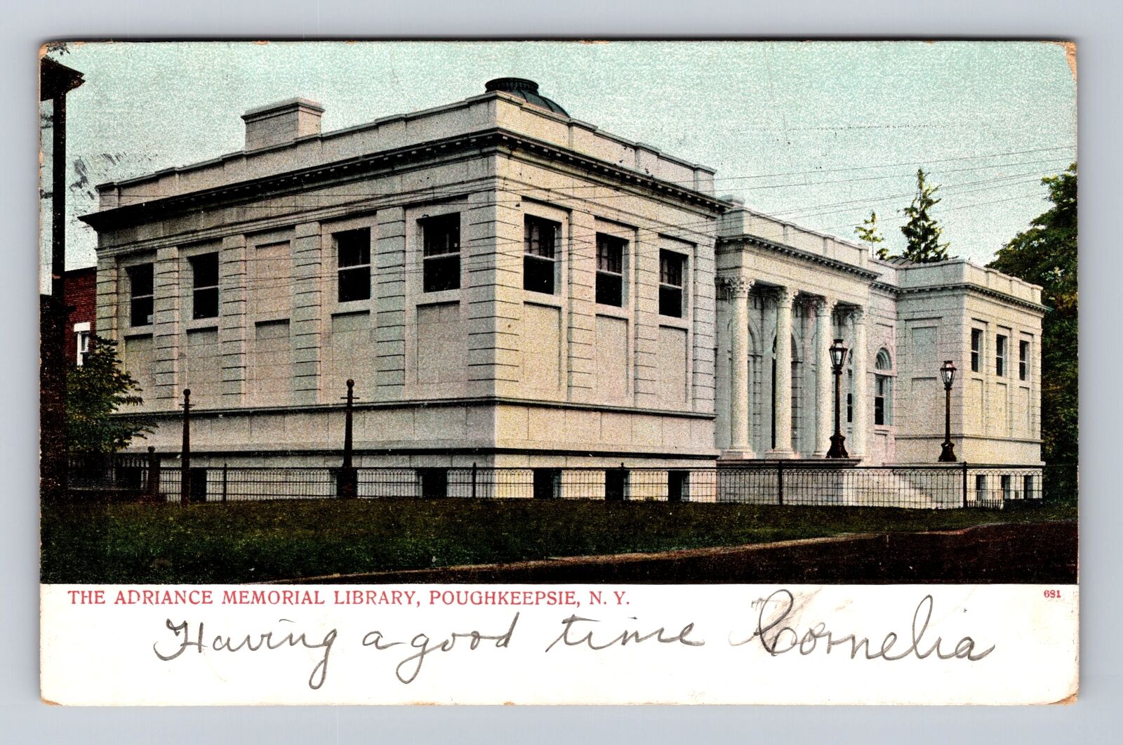 Poughkeepsie NY-New York, Adriance Memorial Library, Antique Vintage Postcard