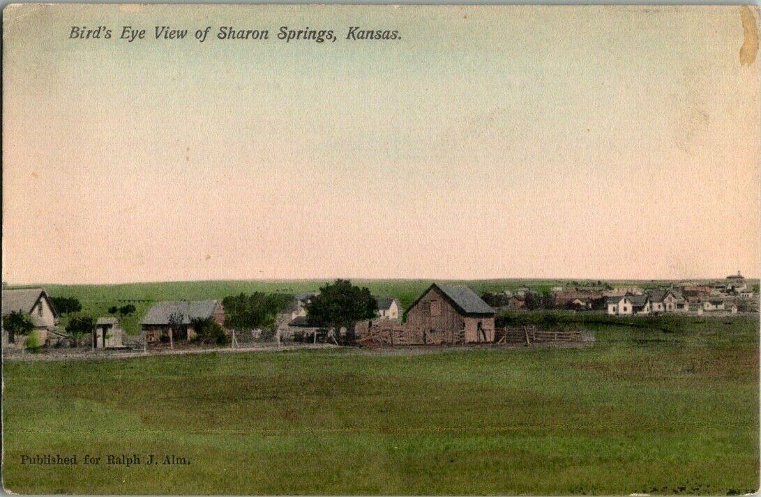 1910. BIRD'S EYE VIEW OF SHARON SPRINGS, KANSAS. POSTCARD EP20