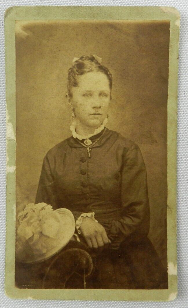 Woman in Long Button Up Dress with Floral Hat - Sturgis, MI c.1900s Cabinet Card