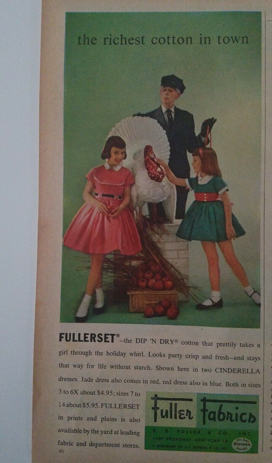 1956 little girls Cinderella cotton dress Fuller Fabrics vintage ad
